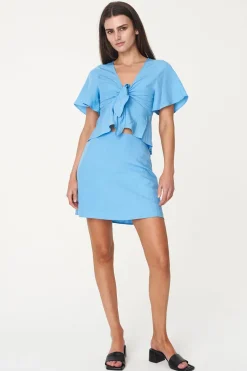 BELIZE FLUTTER BLOUSE CHILL BLUE