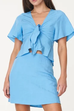 BELIZE FLUTTER BLOUSE CHILL BLUE