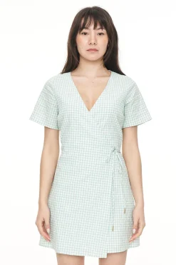 CATALINA WRAP MINI DRESS MINT/CHALK