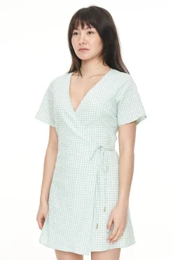 CATALINA WRAP MINI DRESS MINT/CHALK