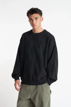 CHECK KNIT CREW BLACK