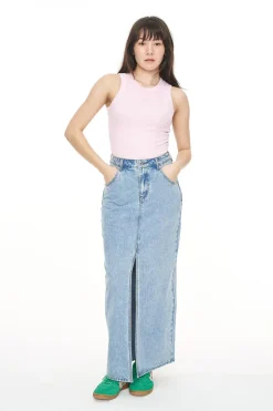 DENIM RIDER MAXI SKIRT LIGHT WASH