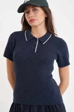 DIAMOND KNIT POLO NAVY