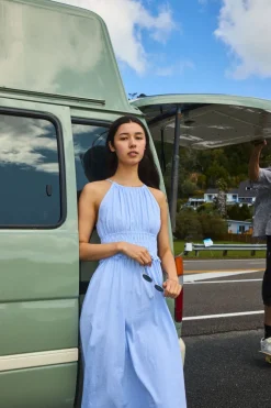 JEANNE MIDI DRESS BLUE HAZE/CHALK