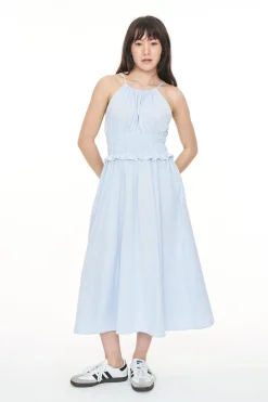 JEANNE MIDI DRESS BLUE HAZE/CHALK