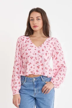 LA ROSA CLEO LS TOP BLUSH FLORAL