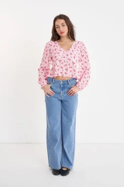 LA ROSA CLEO LS TOP BLUSH FLORAL
