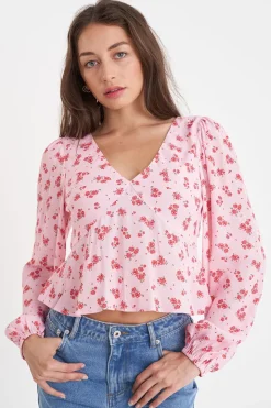 LA ROSA CLEO LS TOP BLUSH FLORAL