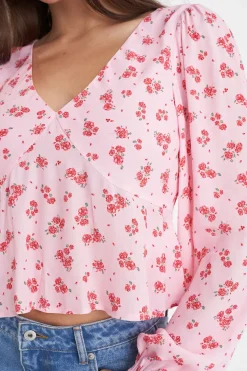 LA ROSA CLEO LS TOP BLUSH FLORAL