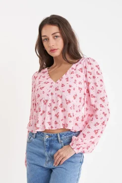 LA ROSA CLEO LS TOP BLUSH FLORAL