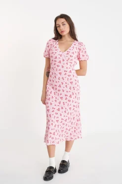 LA ROSA CLEO MIDI DRESS BLUSH FLORAL