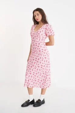 LA ROSA CLEO MIDI DRESS BLUSH FLORAL