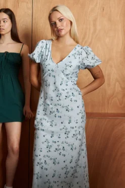 LALISA CLEO MIDI DRESS BLUE FLORAL