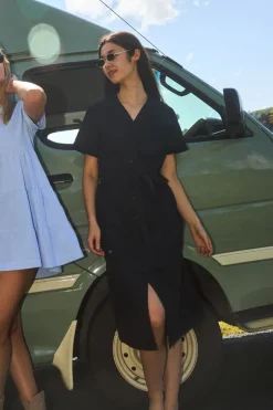 LIN-IN SS DAZE MIDI DRESS BLACK