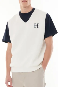 RACQUET KNIT VEST CHALK/MIDNIGHT