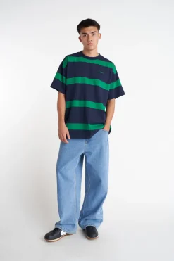 STRIPED SS TEE NAVY/GREEN