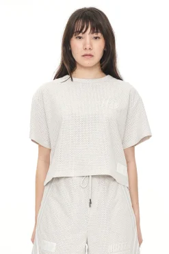 SUEDE MESH CROP TEE MOONROCK