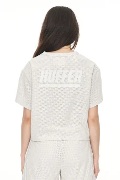 SUEDE MESH CROP TEE MOONROCK