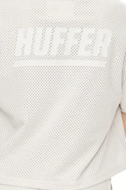 SUEDE MESH CROP TEE MOONROCK
