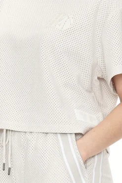 SUEDE MESH CROP TEE MOONROCK