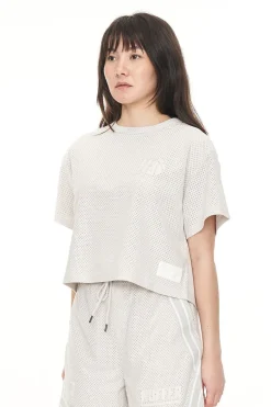 SUEDE MESH CROP TEE MOONROCK