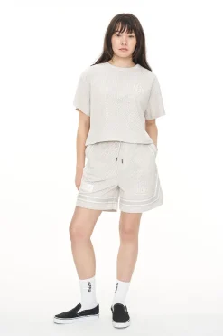 SUEDE MESH CROP TEE MOONROCK