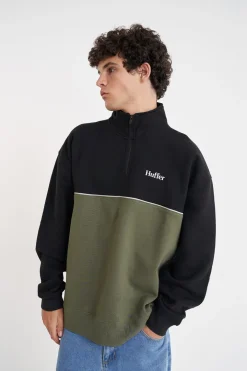 TWO TONE 1/4 ZIP KHAKI/BLACK