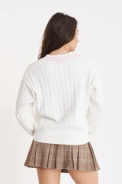 V-NECK CABLE KNIT SWEATER CHALK