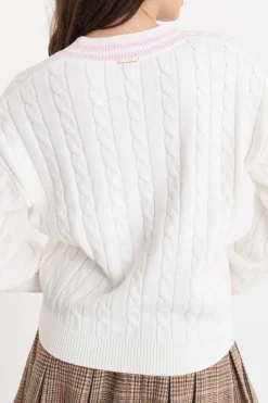 V-NECK CABLE KNIT SWEATER CHALK