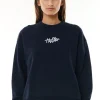 WMNS SLOUCH CREW/CREAM NAVY